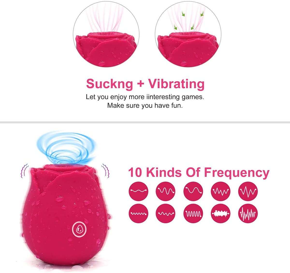 Rose Toys for Woman Pleasure Toy, Washable Waterproof 10 Modes